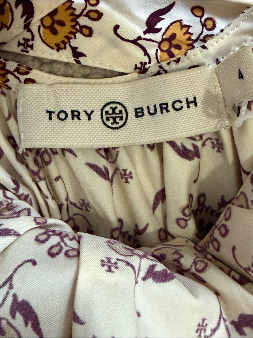 NWT. Tory Burch Cream and Brown Floral Midi Dress - Picture 12 of 13